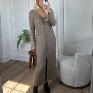 Kathleen Post x Abercrombie Tan Ribbed Maxi Dress